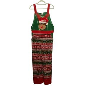 Rudolph Reindeer Christmas Jumpsuit Women XL Overalls Santa's Favorite Holiday